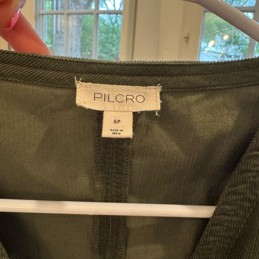Olive Green Corduroy Puff Sleeve with Pockets Zip-Front Dress - Picture 2 of 9